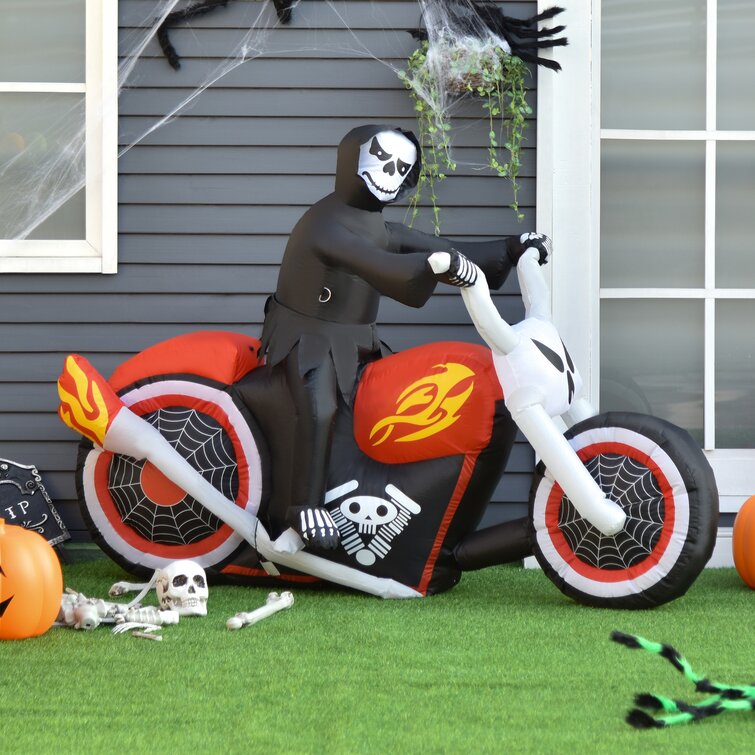 The Holiday Aisle Lighted Airblown Grim Reaper Flaming Motorcycle